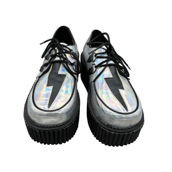 DEMONIA | Silver holographic lightning bolt platform creeper women’s shoes - Picture 2 of 14